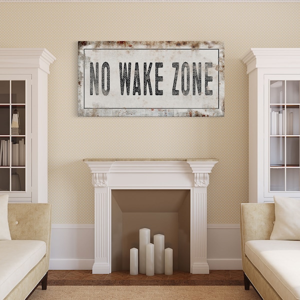 No Wake Zone Printed Canvas Rusty Sign Distressed Wall Art Cute Sign Wood Frame Wood And Canvas Sign Lakehouse Sign