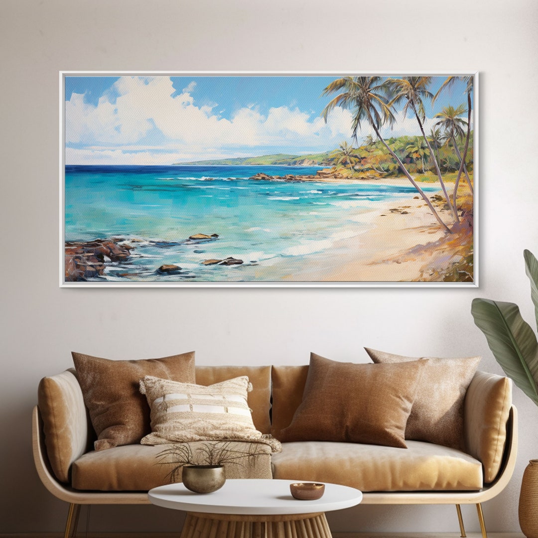 Palm Tree Beach Print Beach Art Framed Canvas Art Original Etsy