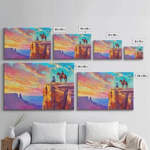 Wild West Art Print, Vintage / Retro Cowboy Wall Art, Framed Canvas or Metal Art, Midcentury Modern Watercolor Painting, Cowboy at Sunset image 8