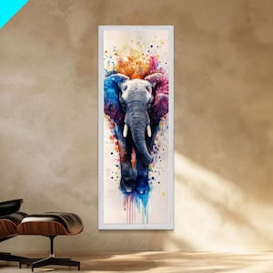 Colorful Elephant Art Canvas Print Watercolor Animal Wall Art Vibrant Nursery Decor Unique Splatter Art Kids Room Accent Piece