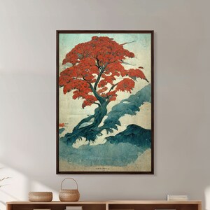 Japanese maple tree, fine art print, poster art, Vintage Japanese style wall art