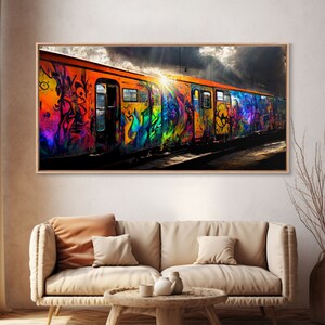 Box car graffiti art, wall decor, train box car, ready to hang canvas print wall art, rainbow train wall art