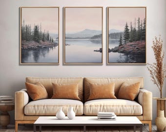 Beautiful Pacific Northwest Landscape, 3 Piece Framed Canvas Print Set, Washington Seattle Landscape Painting, PNW Decor, Oregon Art