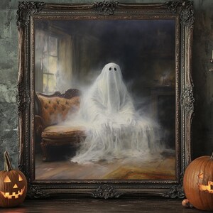 The Ghost Sits On The Sofa, Framed Canvas or Canvas Print, Gothic Victorian Halloween Painting, Cool Halloween Decor image 7