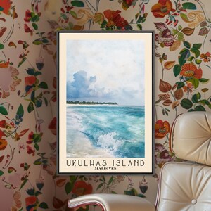 Ukulhas Island, Maldives Watercolor Print, Vacation Gift, Wall Art, Vacation Wall Art, Vacatation, Beach Decor, Beach Or Lakehouse Art