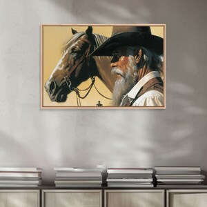 Old Timey Wild West Cowboy Oil Painting Print, Southwestern Western Room Decor, Cowboy Wall Art, Modern Eclectic Kitsch Home Decor