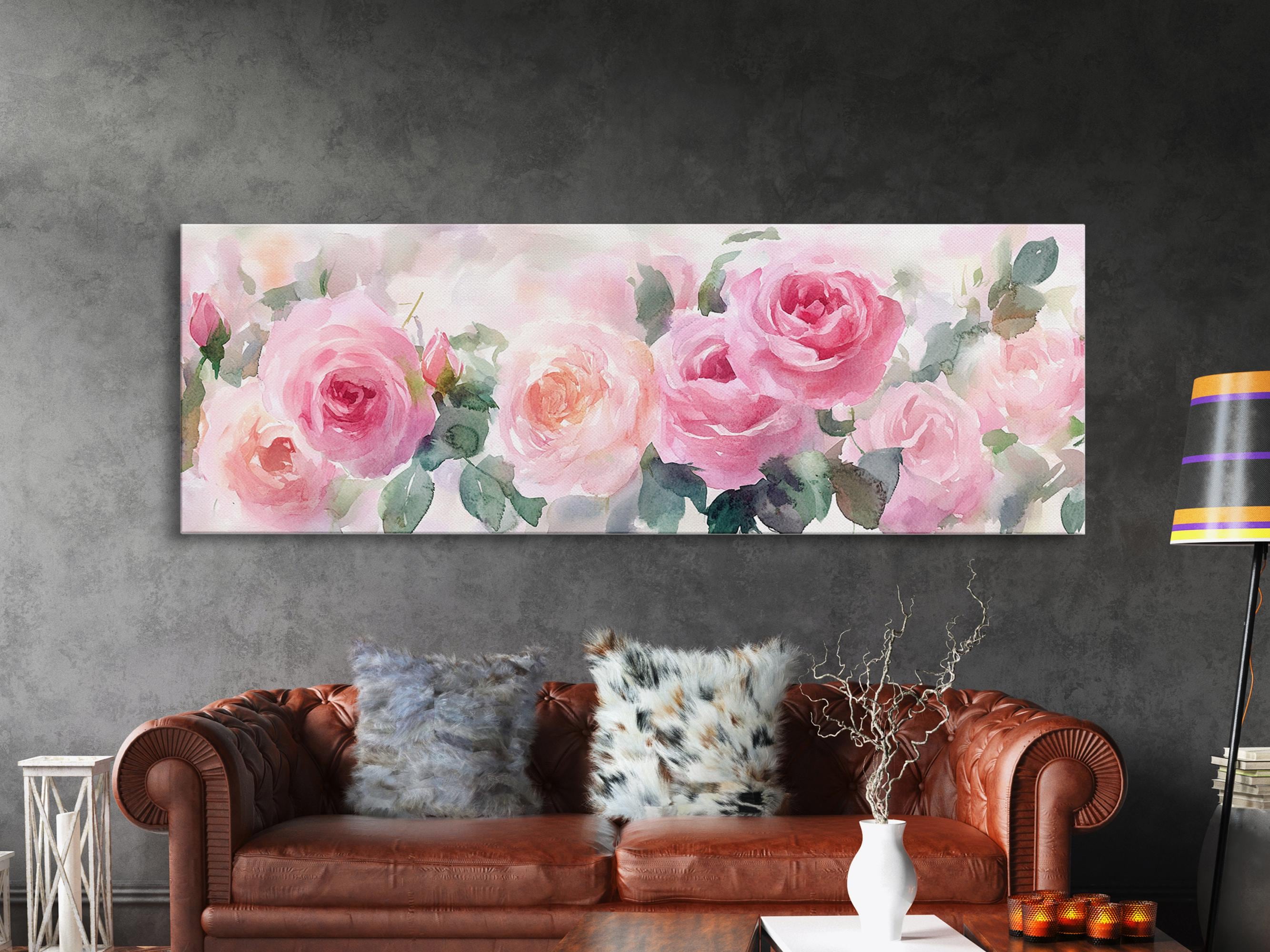 Elegant Pink Roses Framed Canvas Print - Cottagecore Floral Art ...