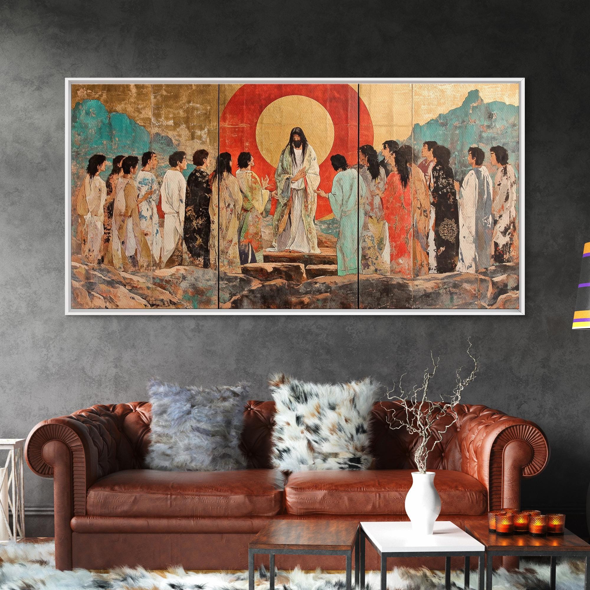 Raising of Lazarus From the Tomb Nihonga Wabi Sabi Style Framed Canvas ...