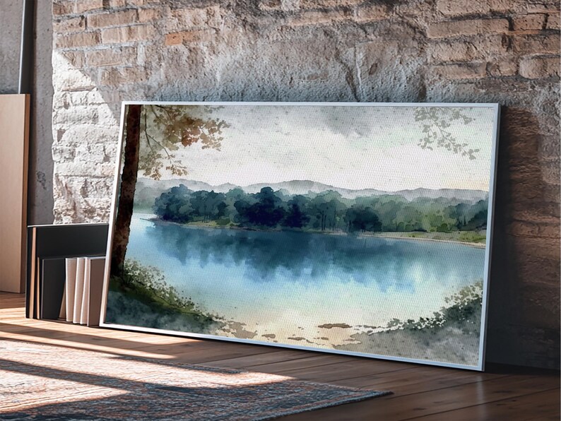 Blue Lake Art | Framed Canvas Print | Blue Lake Painting | Lake House Decor | Guest Room Landscape Painting | Wallowa Lake Painting image 3