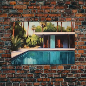 The Pool House, Mid Century Modern Decor, Framed Wall Art, Architectural Print, Retro Art, Swimming Pool Art, Framed Painting image 2