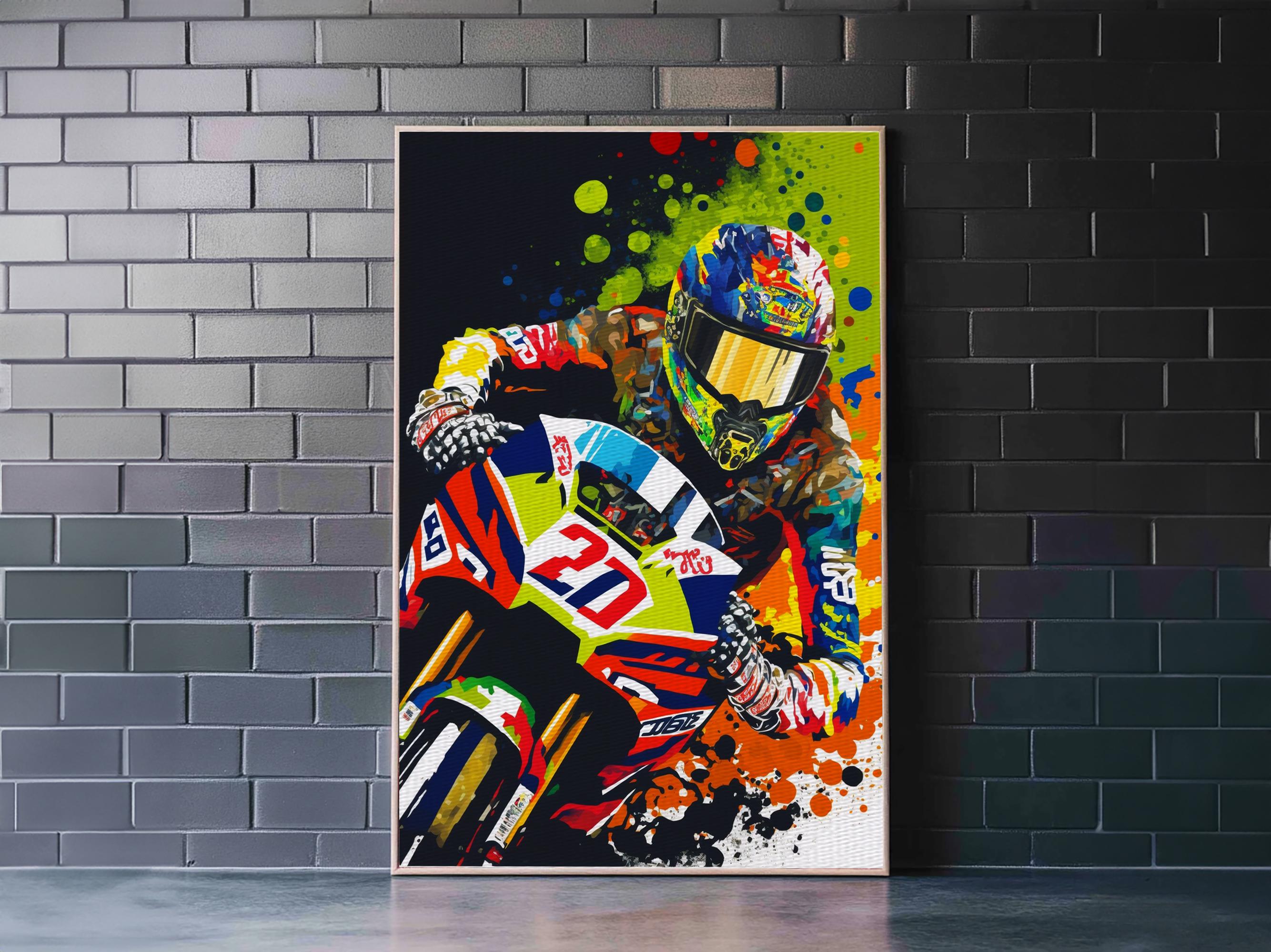 Pop Art Moto Racer, Motorcycle Art, WPAP Style, Framed Canvas