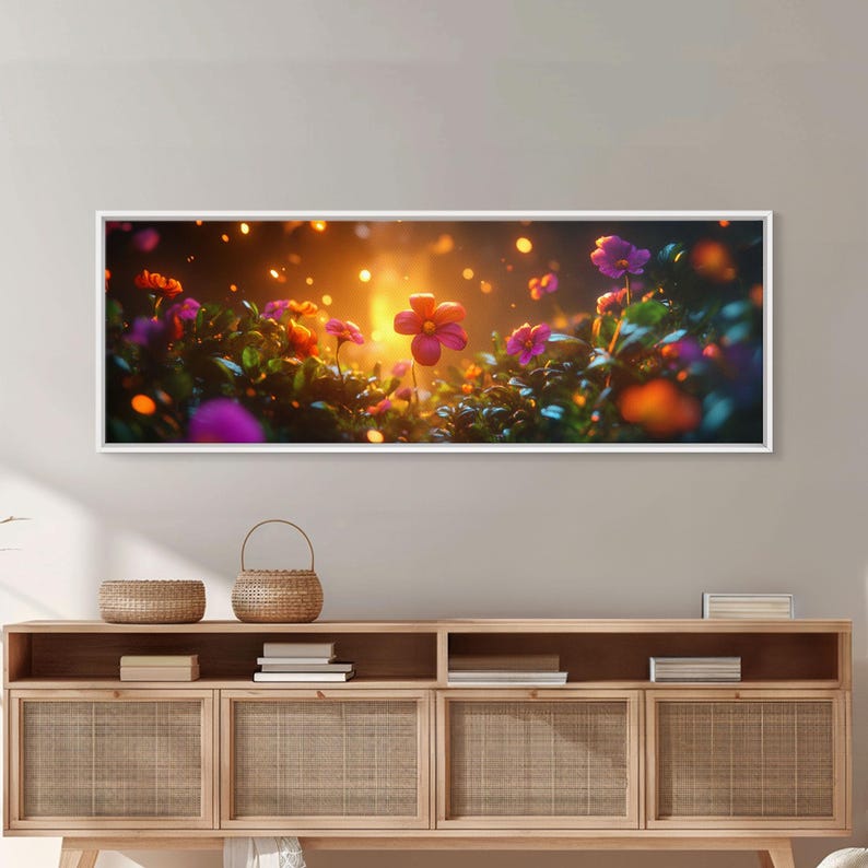 Beautiful 3D Rendered Flower Canvas Print, Wild Flowers in the Morning