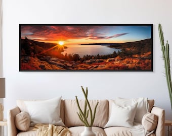 Photographic Panoramic of Acadia National Park, Sunset Photography, National Park Art, Framed Canvas Print, Landscape Panoramic