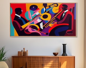 Music wall art, jazz oil painting print, framed canvas print, music gift, jazz club decor, extra large music art, abstract music