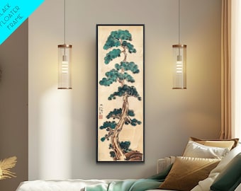 Bonzai Trees Tall Branches Skinny Art Tall Art Framed Canvas Print Japanese Style Art Ukiyo-e Art Wood Block Print Classic