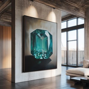 Watercolor Painting Print of an Emerald, Genstones Painting, Gemstone Painting, Emerald Wall Art, Emerald Green Home Decor, Kitsch Art immagine 7