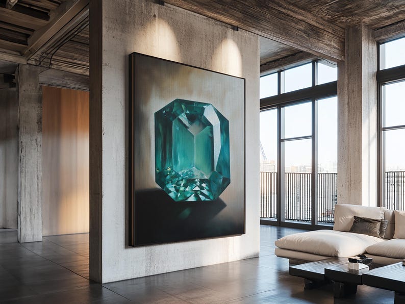 Watercolor Painting Print of an Emerald, Genstones Painting, Gemstone Painting, Emerald Wall Art, Emerald Green Home Decor, Kitsch Art immagine 7
