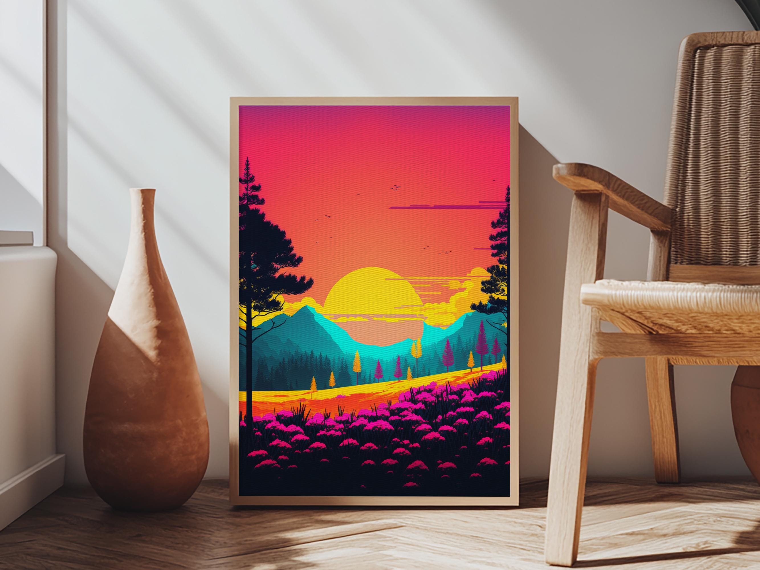 Retro Pop Art Landscape, Surrealist / Psychedelic Art, Framed