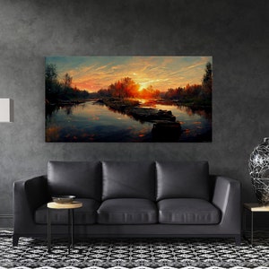 Lake Sunset Oil Painting on Canvas Canvas Print Ready to - Etsy