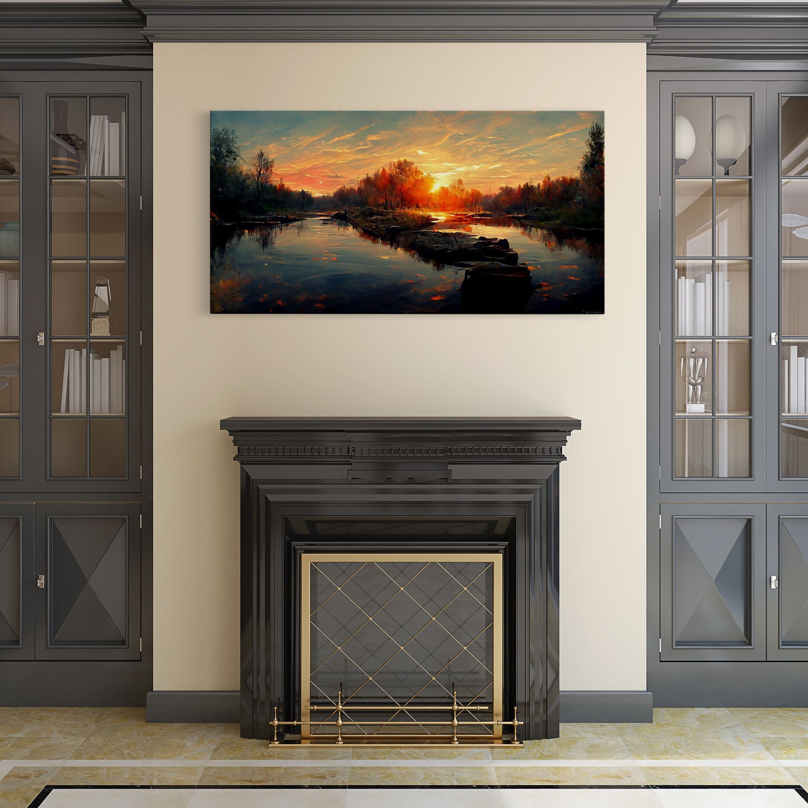 Lake Sunset Oil Painting on Canvas Canvas Print Ready to - Etsy