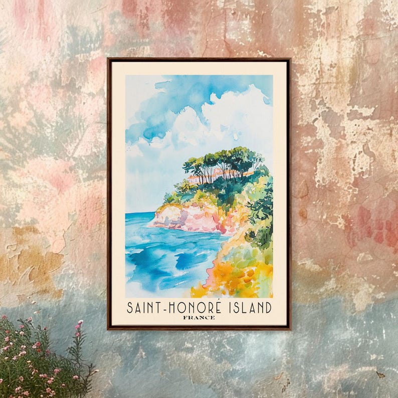 Sainthonore Island, France Watercolor Print, Vacation Gift, France Wall Art, Beach Painting