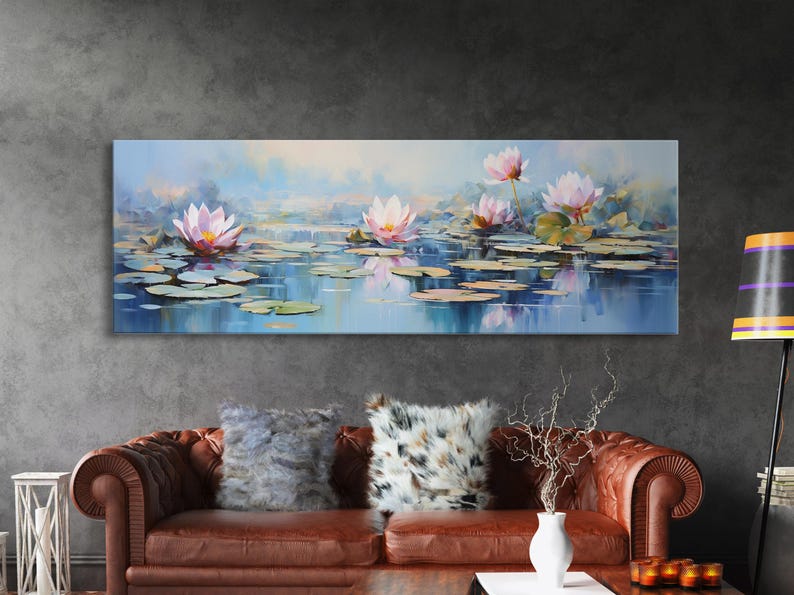Water Lily Framed Canvas Print, Water Lily, Lily Pad Print, Lily Print, Wall Art, Wall Decor, Spa art, Tranquil Art, Water Lily Art image 2