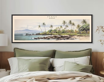 Maui Travel Art Framed Canvas Print, Hawaii USA, Home Decor, Travel Poster, Vintage Wall Art, Panoramic Watercolor Painting