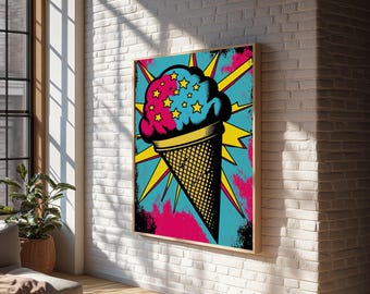 Pop Art Ice Cream, Psychedelic Ice Cream Cone, Framed Canvas Print
