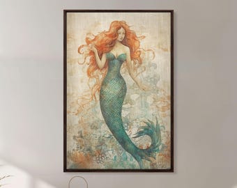 Coastal Mermaid Canvas Print Or Poster, Framed