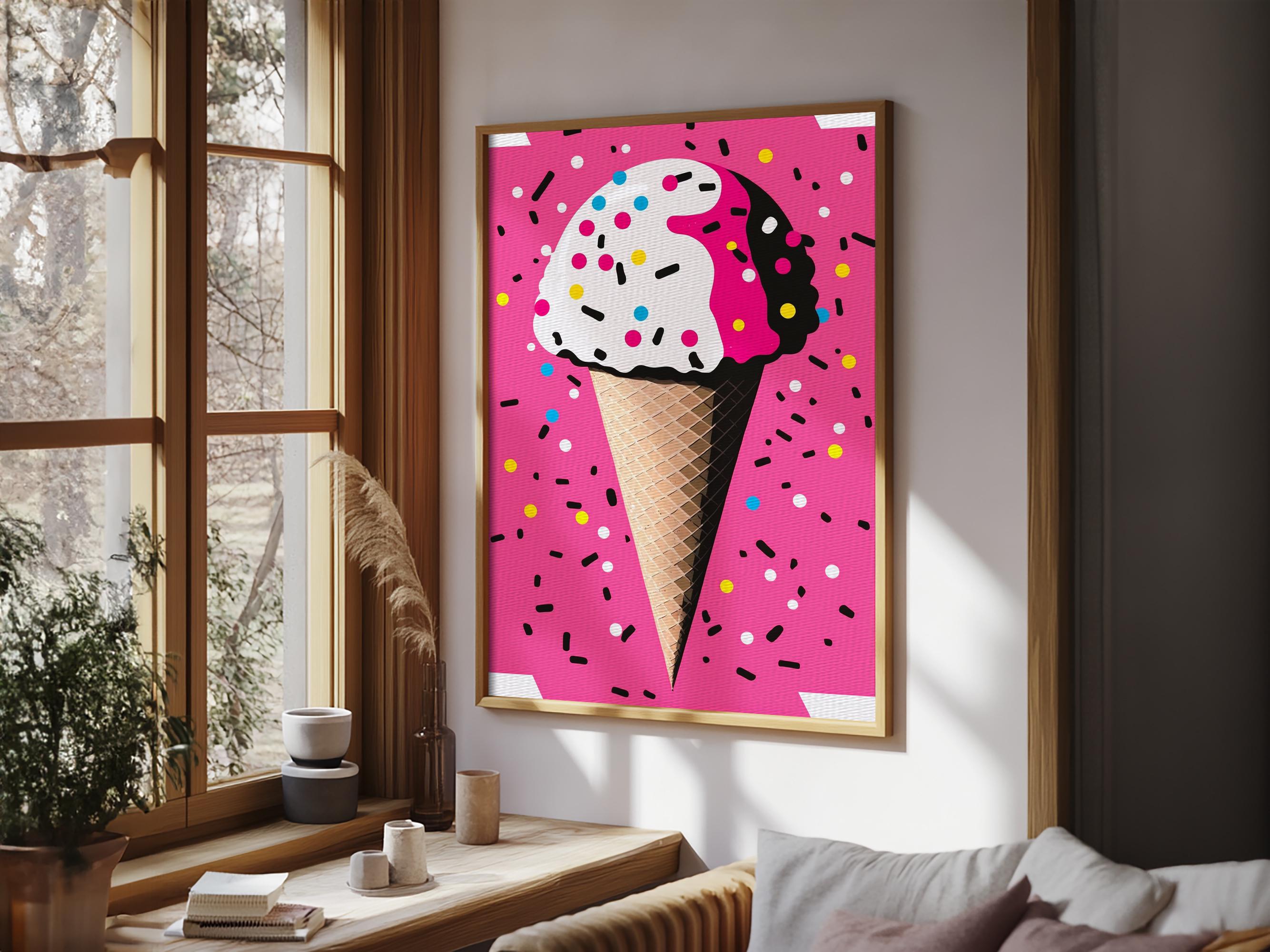 Pop Art Graffiti Ice Cream With Sprinkles, Framed Canvas Print
