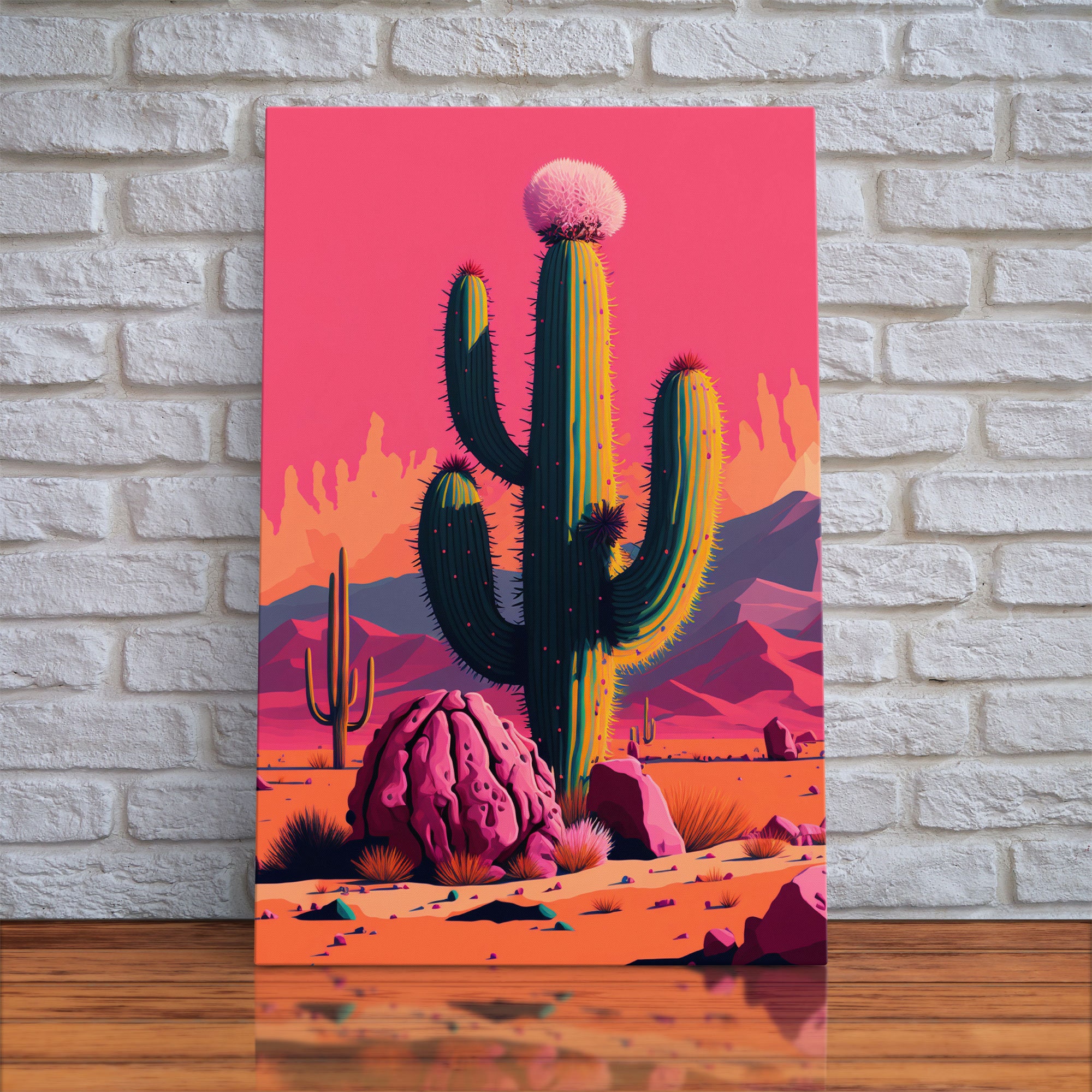 Marithe☆25SS CACTUS GRAPHIC HALF TEE(2color) Mexico Cactus Art, Synthwave Pink Art, Framed Canvas Print