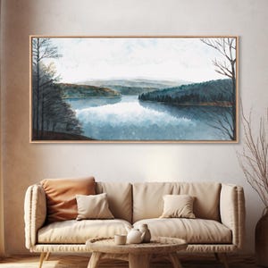 Art du lac bleu | Impression sur toile encadrée | Tableau Blue Lake | Décoration Lake House | Peinture de paysage de chambre d'amis | Tableau sur le lac Détroit image 16