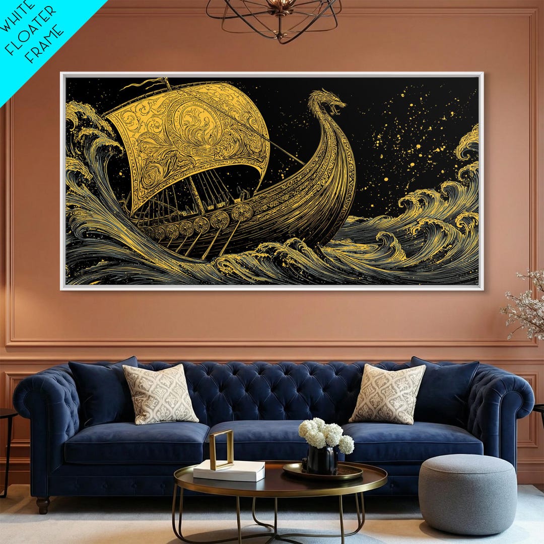 Naglfar Viking Ship Canvas Gold Art Canvas Art Norse Mythology Longship naglfar-viking-ship-canvas-gold-art-canvas-art-norse-mythology-longship