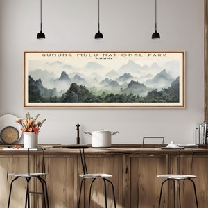 Gunung Mulu National Park Framed Canvas Print Travel Poster | Panoramic Wall Art | Home Decor | Gift For Travel Lover | Wall Hanging
