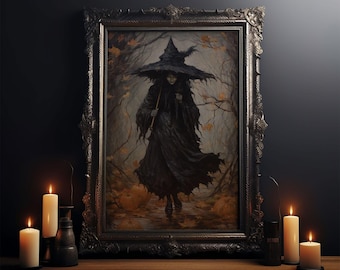 The Wicked Witch, Halloween Canvas Print, Framed Canvas, Unique Wall Art, Goth Art, Dark Academia, Witch Art, Witchcraft, Witch Decor