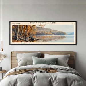 Norfork Lake Arkansas Framed Canvas Print, Lake House Decor, Panoramic Wall Art, Travel Poster, Landscape Painting, Bedroom Decor