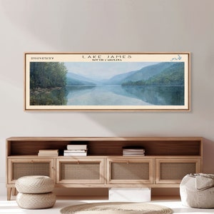 Lake Jocassee South Carolina Framed Canvas Print, Lake House Decor, Panoramic Wall Art, Travel Poster, Stunning Lake Painting, Home Art
