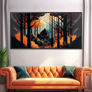 Forest fire seen through a kaleidoscope, framed canvas print, wall art