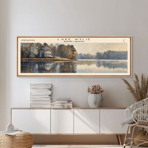 Lake Wylie North Carolina Framed Canvas Print, Lake House Decor, Panoramic Wall Art, Travel Poster, Landscape Painting, Contemporary Art