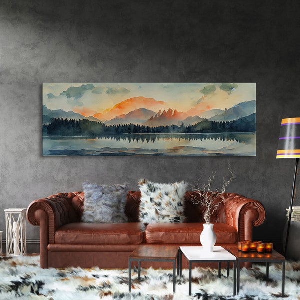 Watercolor painting of a forest fire, canvas print, landscape art, cool living room art, depressing art, Extra large panoramic wall decor