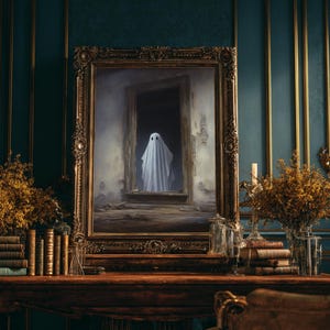 The Ghost In The Mirror, Framed Canvas or Canvas Print, Gothic Victorian Halloween Painting, Cool Halloween Decor, Dark Academia image 7