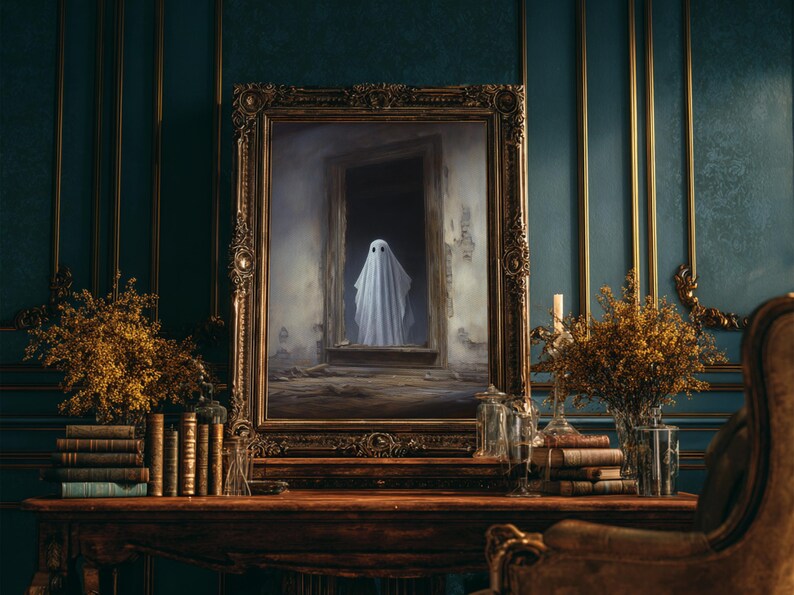 The Ghost In The Mirror, Framed Canvas or Canvas Print, Gothic Victorian Halloween Painting, Cool Halloween Decor, Dark Academia image 7