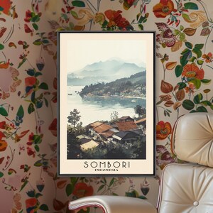 Sombori, Indonesia Watercolor Beach Print, Vacation Gift, Indonesia Wall Art, Framed Canvas Print, Framed Beach Painting