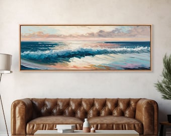 Panoramic Ocean Beach canvas prints Sea landscape Nautical photo Coastal canvas print Sea wave canvas Extra large wall art  Ready to hang