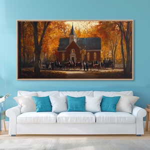 Beautiful Country Church in Autumn Scene Framed Canvas Print Fall Art, Rustic Autumn Church Scene, Vintage Wall Art Home Decor