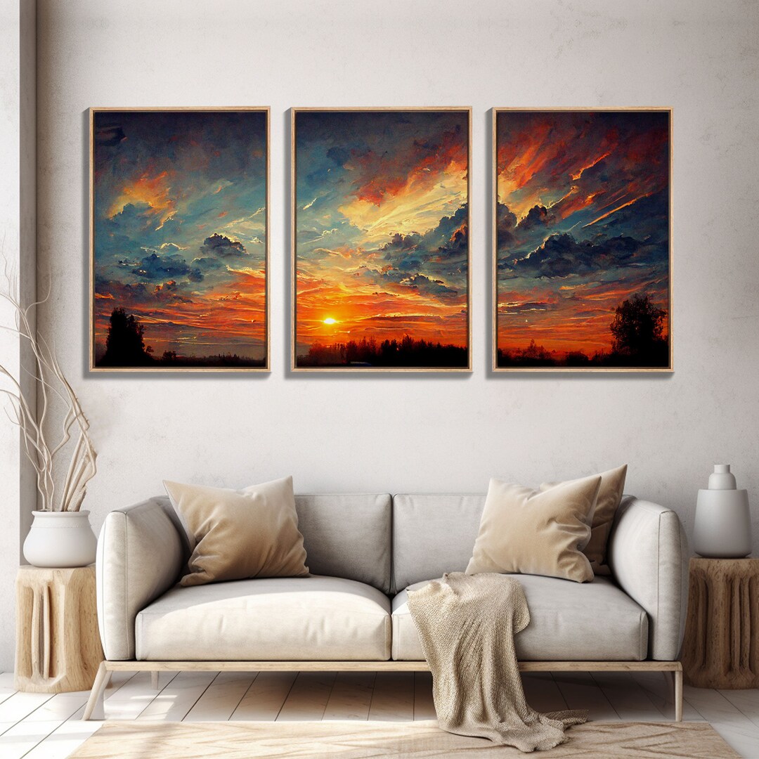 Forest Sunset Wall Decor Oil Painting Style Piece Wall Etsy Hong Kong