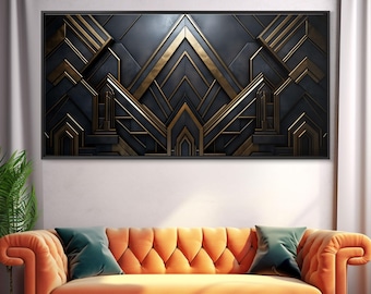 Black and Gold Art Deco Wall Art, Framed Canvas Print, 1920s Art Deco Print, Stylish Art Deco Canvas Poster, Framed or Unframed, Retro