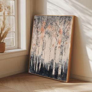 Framed Canvas Print Wall Art Print White Birch Tree Forest Landscape Art Print Minimalist Nature Wall Art Living Room Decor Birch Painting