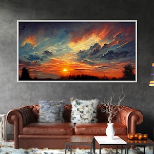 Mountain Sunset Oil Painting On Canvas, Canvas Print, Ready to hang gallery wrapped nature canvas print