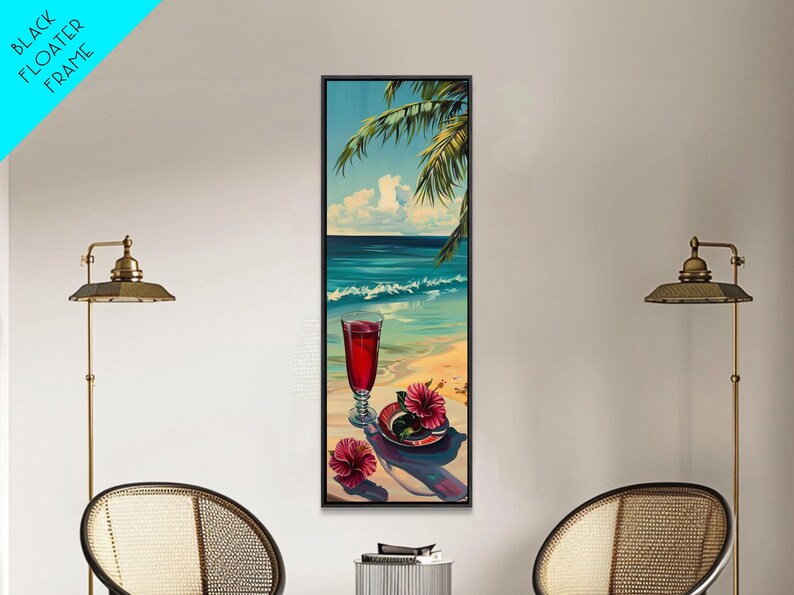 Tropical Landscape Coastal Art Canvas Framed, Beach Art for Living Room